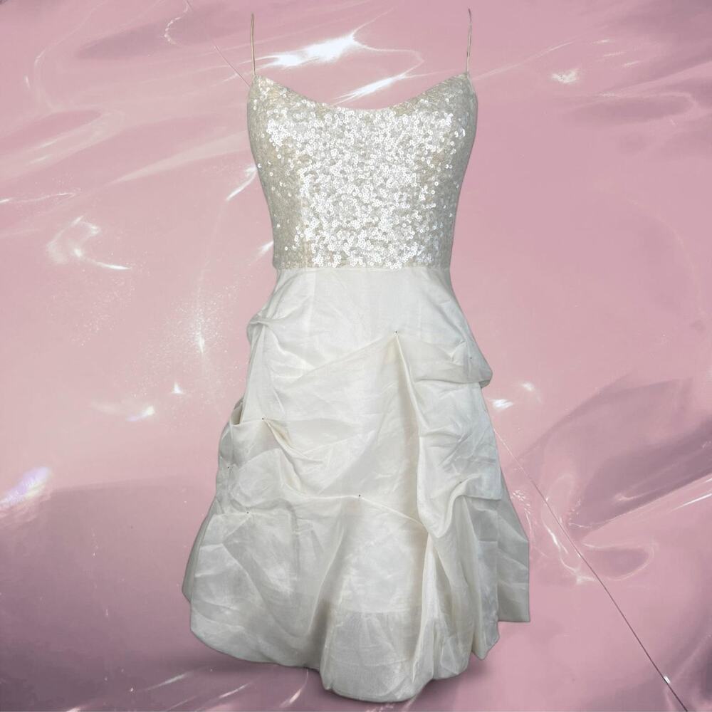 Vintage Y2K ivory silk sequin mini dress Mignon bridal party cocktail
